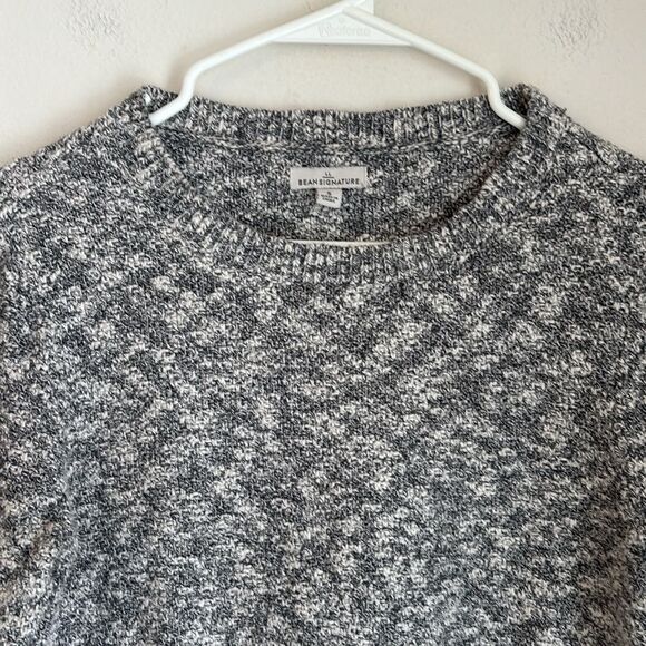 L.L. Bean Signature Women Gray speckled color block linen blend knit Sweater SM - Picture 3 of 11